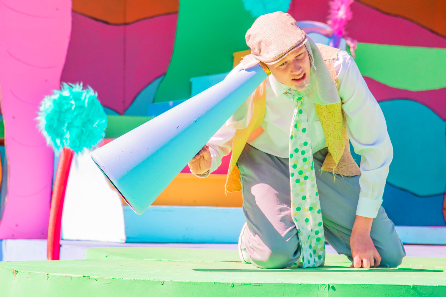 Nathaniel Crummett plays Horton on stage during dress rehearsals for “Seussical Jr. the Musical” at the Evergreen Playhouse Tuesday morning in Centralia.